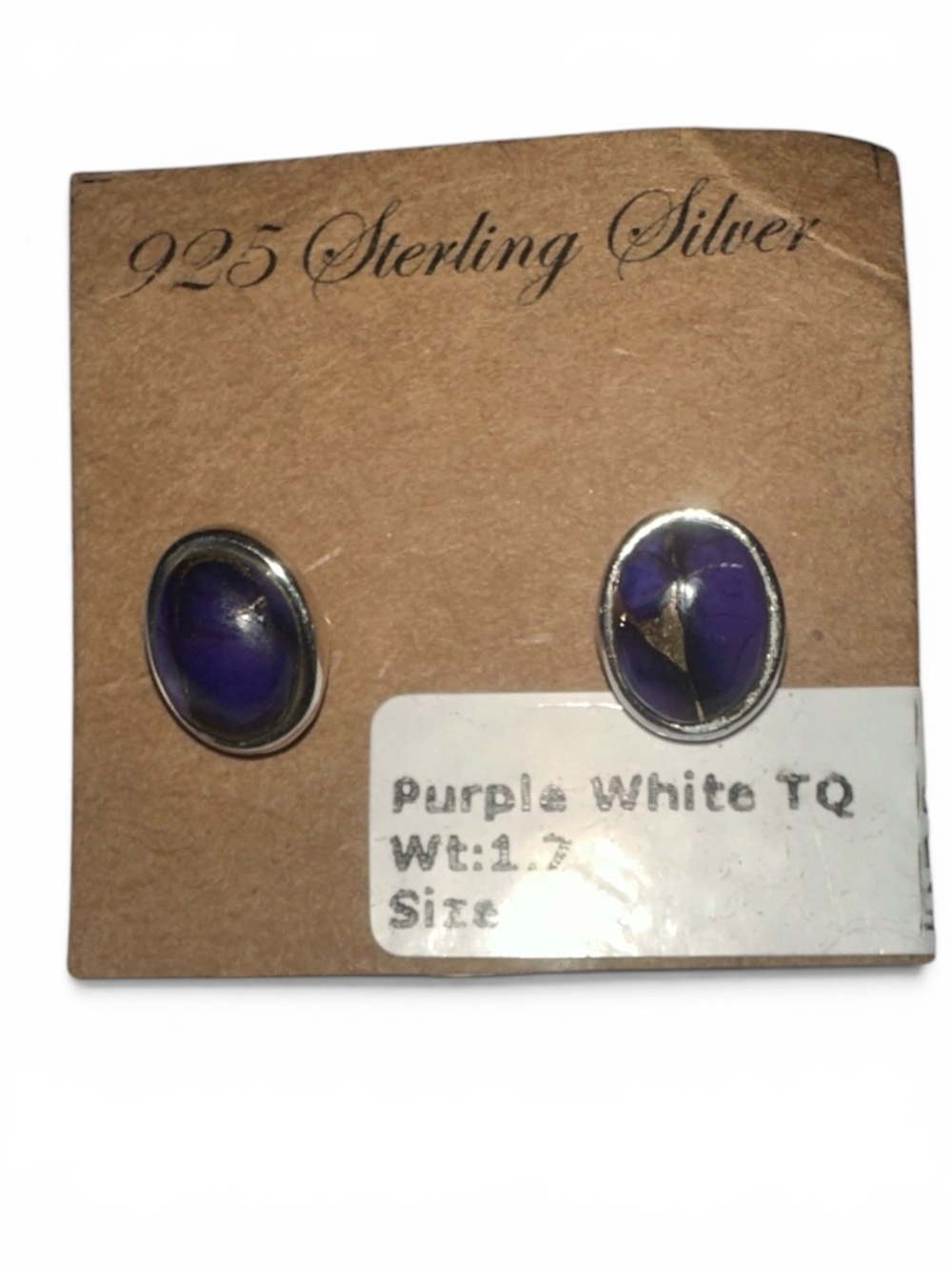 925 Sterling Silver Purple White TQ Stud Earrings